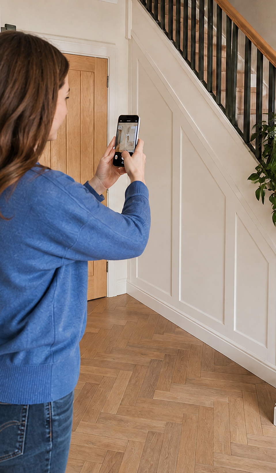 Homeowner photographing an available under-stairs space